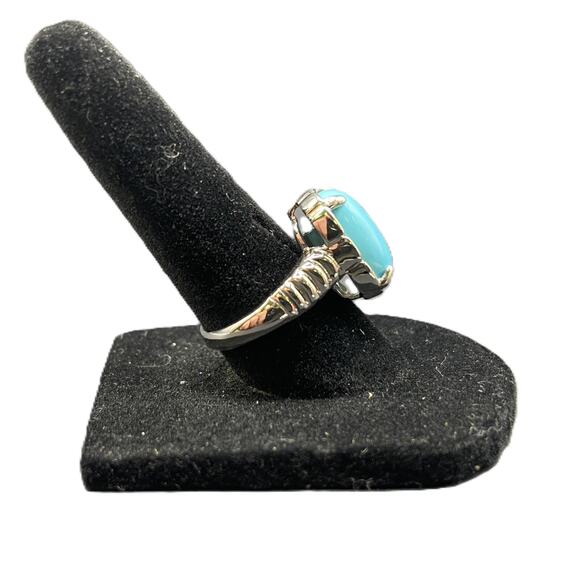 Turquoise 925 Sterling Silver Ring Gemstone Prong Set Rectangle DK Size 7.5 - Picture 12 of 14